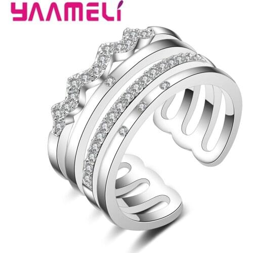 Trendy Solid 925 Sterling Silver Finger Rings For Women Ladies Clear Cubic Zirconia Stone Crystal Jewelry Wholesale