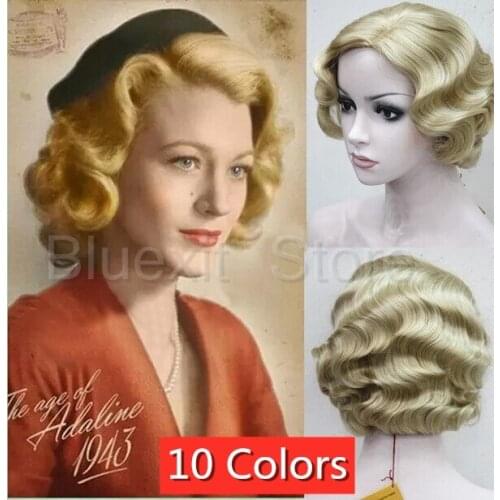 10 Colors Lady Vintage Short Curly Wig 1920s Victorian Women Side Part Hair Body Wave Gold Blonde Black Brown Adult Theme Party