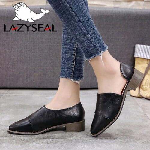 LazySeal 2019 Spring New Women Flats Shoes Loafers Square Heel Shoes For Women Slip On Fishman Shoes Plus Big Size 43