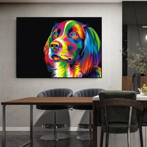 Animal Dog Canvas Printed Painting Modern Funny Thinking Dog Colorful Animal Painting Wall Art for Living Room Decor