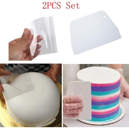 2PCS/Set Dough Scrapers Cream Smooth Cake Spatula Baking Scraper+Transparent Cake Scrapers Pizza Dough Pastry Cake Decoration