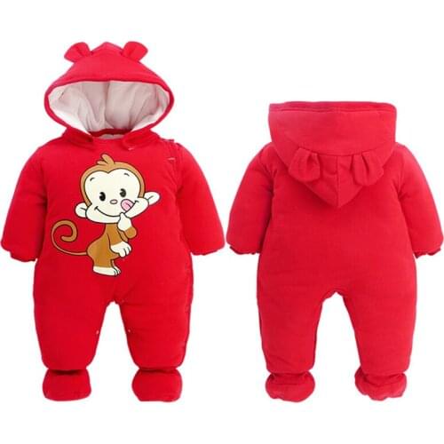 2018 New Baby Rompers Winter Thick Warm Baby boy Clothing Long Sleeve Hooded Jumpsuit Kids Newborn Outwear for 0-24M