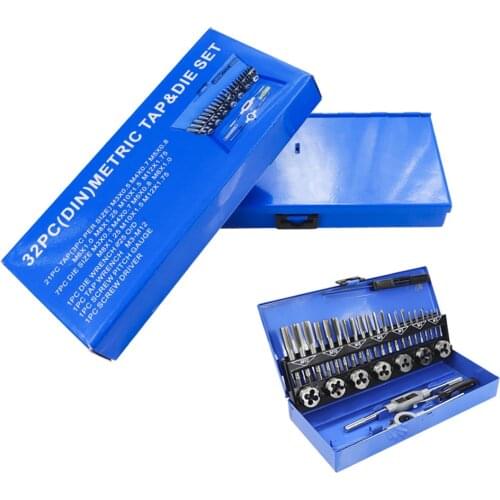 32pc M3-M12 Metric Tap And Die Hand Threading Tool Set Tapped Tap Wrench Die Set