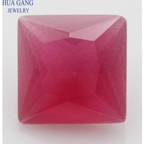 5# Rose Red Matte Bottom Square Shape Princess Cut Loose Glass Beads Synthetic Gems For Jewelry Size 3x3~12x12mm Free Shipping