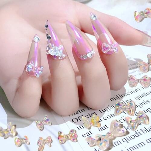 50pcs Aurora Crystal Charms Nail Art Colorful -Transperation butterfly Rhinestones Manicure Decorations Acrylic Glass-Stones &12