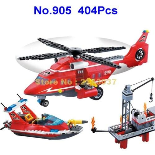905 404pcs Urban Fire Rescue Sea Rescue Teams Boat Helicopter 3 Building Block Toy