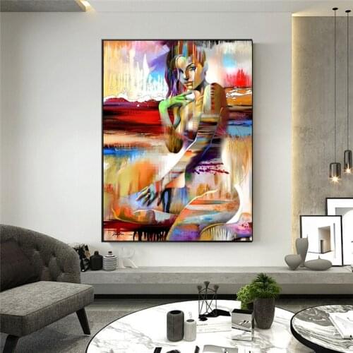Abstract Sexy Lady Body Graffiti Art Paintings on The Wall Posters and Prints Nude Woman Street Art Pictures Home Wall Decor