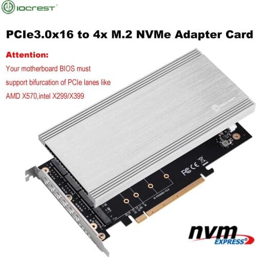 IOCREST 4 Ports M.2 NVMe to Pcie 3.0 X16 riser controller Adapter Card Only Support Bifurcation Motherboards