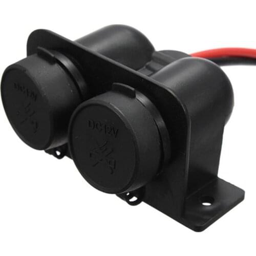 Black 12V 2 Way Female Car Motorcycle Cigarette Lighter Waterproof Cover Double Dual Socket Splitter Plug Connector Adapter