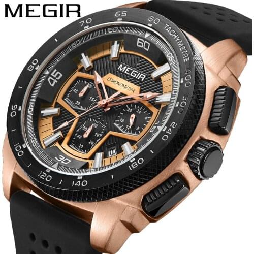 MEGIR New Sports Casual Multifunctional Chronograph Quartz Mens Calendar Watches Simple And Luxurious Personality 2056G