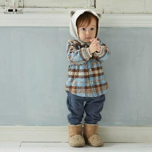 DBW19066 dave bella winter baby boys fashion plaid pockets hooded coat children boy boys tops infant toddler outerwear