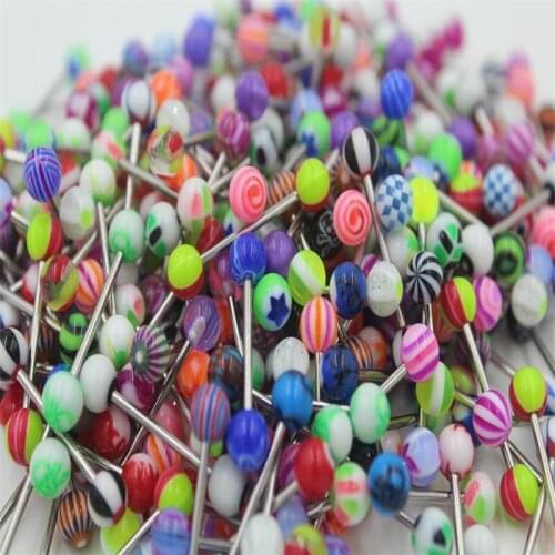 10/20/30/50/100 pcs Double Acrylic Ball Tounge Nipple Ear Rings Bars Barbell Plug Tunnel Body Piercing Jewelry LL@17