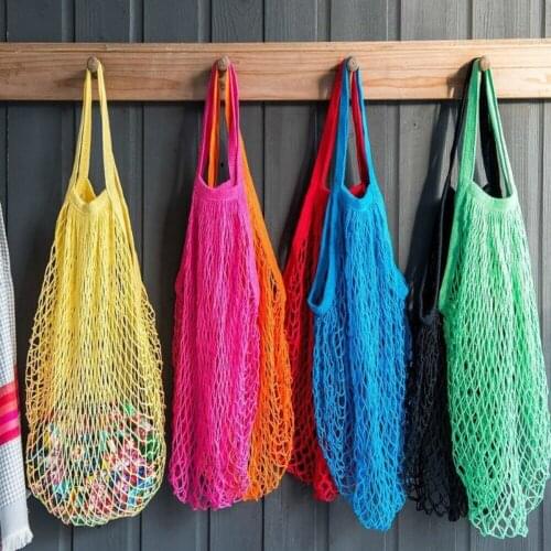 Candy Color Useful Reusable Fruit Sundries String Grocery Shopper Cotton Tote Mesh Woven Net Storage Bags