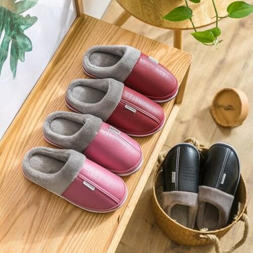 Cotton Slipper Female/Male 2019 New Domestic Leather Hand-made Cotton Heel Shoes Winter Indoor Shoes Couples House Slippers