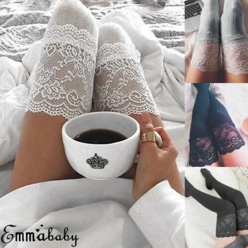 Women Lace Knitting Cotton Over Knee Thigh Stockings High Pantyhose Tights Solid Color Soft Comfortable Stockings