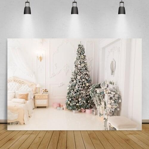 Laeacco Christmas Tree Backdrop Living Room Chic Wall Child Portrait Photocall Poster Modern Style Photographic Photo Background