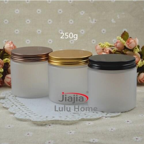 30pc/lot 250ml Frosted Plastic Cosmetic Jar Serum Bottle Gold Brown Black Plating Aluminum Cover 250g Cream Container