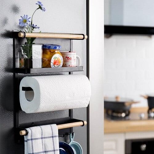 ADOREHOUSE Magnetic Storage Shelf Multifunctional Fridge Shelf Paper Towel Organizer Sauce Bottle Rack Kitchen Organizer