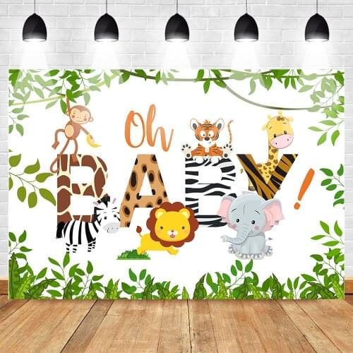 Mehofoto Jungle Safari Baby Shower Backdrop Oh Baby Photography Background 7x5ft Vinyl Animals Baby Shower Backdrops