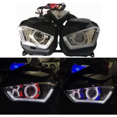 Modified motorcycle r25 r3 HID headlamp headlight with led turn signal red white blue running light for yzf r25 r3 2014-2017