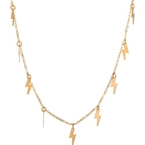 Fashion European and American New Lightning Pendant Necklace Alloy Retro Metal Golden Clavicle Chain Simplicity All-Match