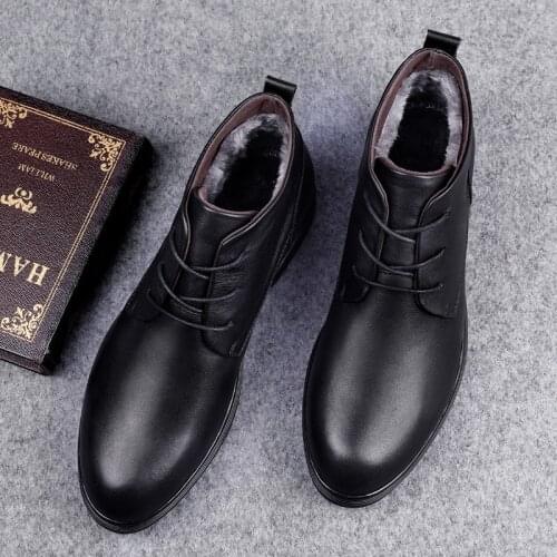Mens boots ankle boots male genuine leather boots winter warm tooling shoes cow leather business Shoes