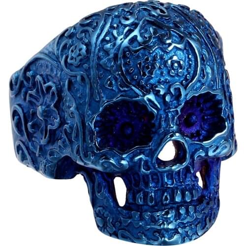 Megin D Vintage Personality Patterned Skull Titanium Steel Rings for Men Women Couple Family Friend Fashion Design Gift Jewelry