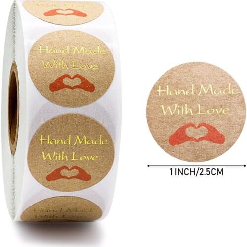 Handmade With Love Kraft Paper Stickers 100-500pcs 1inch Adhesive Labels Baking Wedding Decoration Party Decoration Sticker