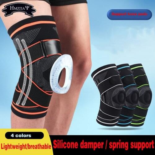 Mens Sports Anti-Collision Knee Pads Breathable Silicone Spring Bandage Patella Protector Basketball Football Running Knee Pads