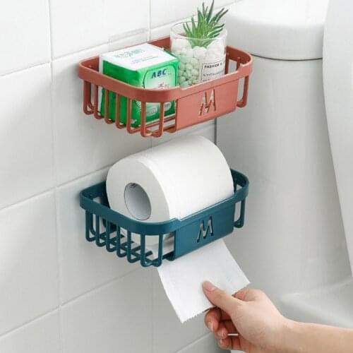 Bathroom Wall-Mounted Paper Towel Rack Bathroom Multi-Function Roll Paper Rack Shelf Toilet Paper Rack Storage Basket