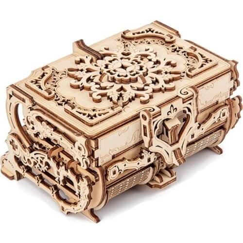 NEW 3D Assembled Creative DIY Puzzle Wooden Mechanical Transmission Antique Jewelry Box Model Toy Adult Children Gift Drop Ship