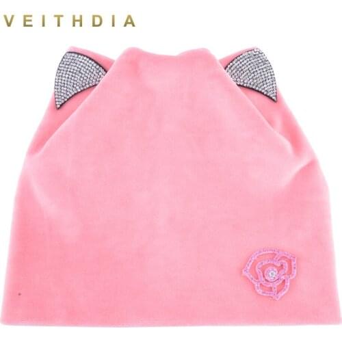 Autumn Winter Hats For ladies Fashion beanie cat hat women casual velvet caps with Rhinestone beanies cap ears skullies women