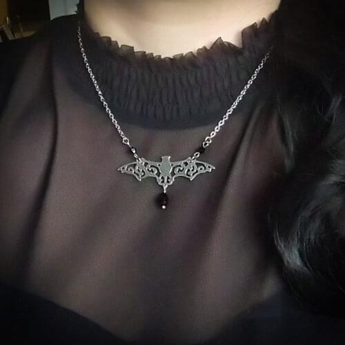 Gothic bat necklace, steampunk necklace with filigree bat pendant, gothic