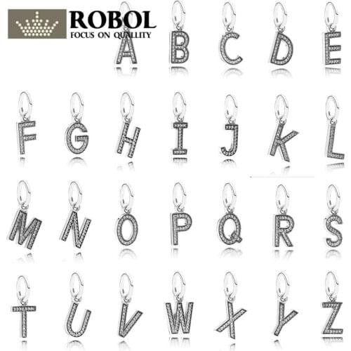 PDB DZ 29 RLLEN 925 Sterling Silver 26 individual Letter Swing With Cubic Zirconia Charm Collocation Birthday Pendant Gift