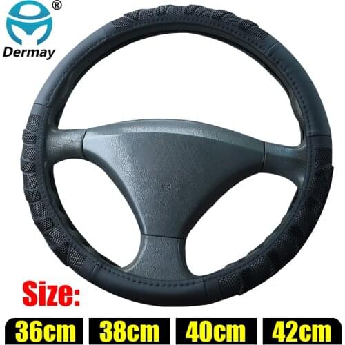 Size 36cm 38cm 40cm 42cm Black Car Steering Wheel Cover PU Leather + Silica gel Non-slip for Car SUV Bus Truck Scania Boat