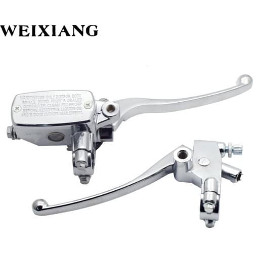 7/8" 22mm Front Motorcycle Hydraulic Brake Pump Master Cylinder Silver Left Right Disc Brake Lever Universal w/ Brake Switch M10
