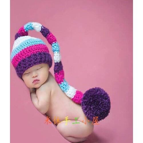 Newborn Baby Hat Wool Knit Hat Photo Studio Photograph Props Photo Deaddress Wholesale Long Tail Hat Baby Girl Boys Stuff
