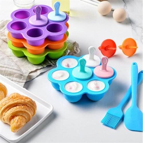 7 Holes Silicone Mini Ice Pops Mold Ice Cream Ball Lolly Maker Popsicle Molds Baby DIY Food Fruit Shake Ice Cream Frozen Mold