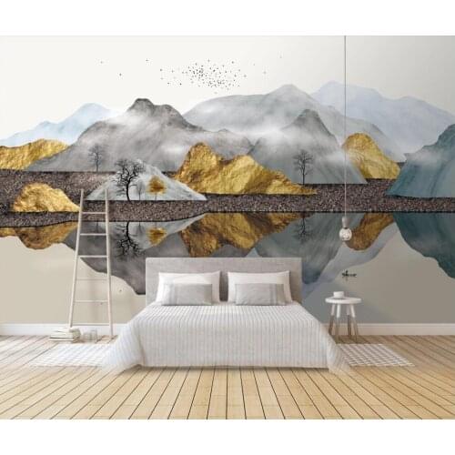 Modern Abstract Stereo Murals Gold Water Ink View Wall Paper Canvas Wallpaper 3d Art Wall Painting Home Contact Paper Custom