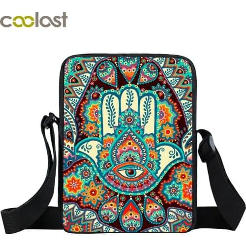 Hamsa Fatima Hand / Mandala Flower print mini messenger bag women handbag teenager girl small shoulder travel bags crossbody bag