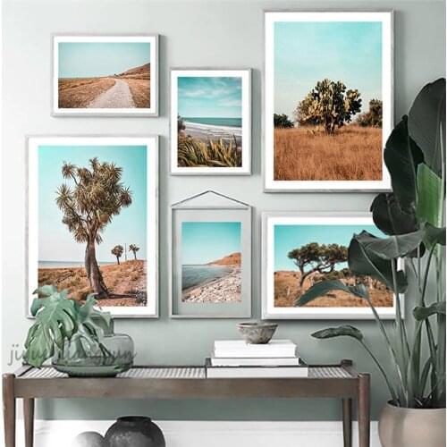 Tropical Prairie Tree Canvas Poster Landscape Picture Ocean Beach Nature Scenery Wall Art Print Painting Living Room Decor