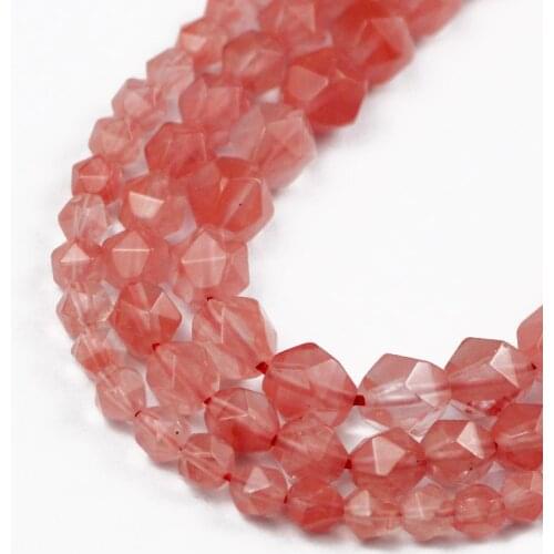 UPGFNK Faceted red Cherry Quartz Natural Stone Loose Spacer Beads for Jewelry making DIY Bracelets Necklace 15" Strand 6/8/10MM