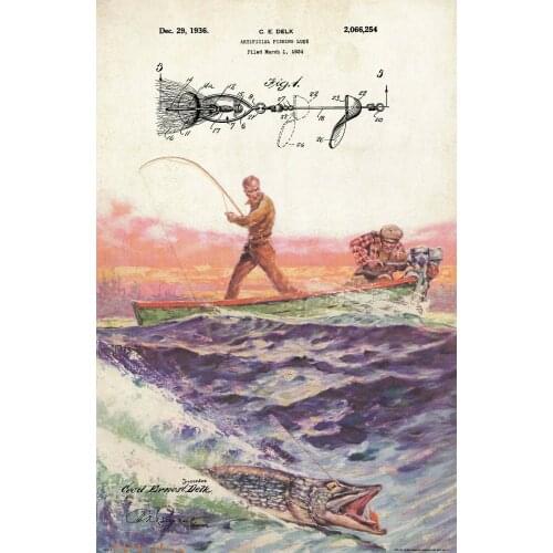Vintage Northern Pike Fishing Lures ART SILK POSTER Decorative Wall painting 24x36inch