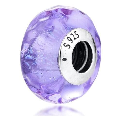 Wavy Lavender Murano Glass Charm 925 Sterling Silver Beads for Jewelry Making Fits Original Bracelet Women Wholesale Charms