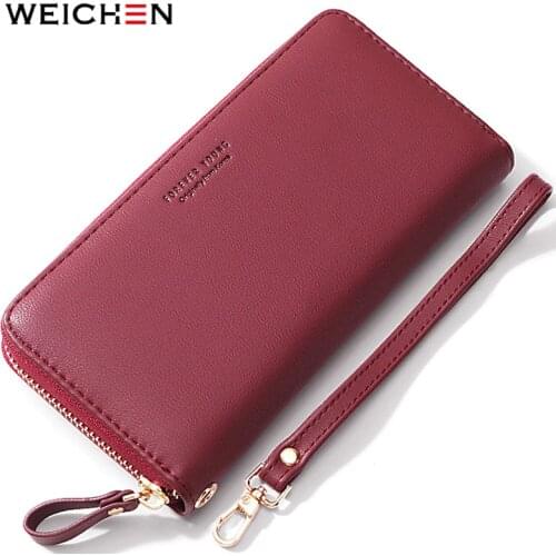 WEICHEN Wristband Women Long Clutch Wallet Zipper Soft Touch Leather Female Wallets Lady Purses Phone Pocket Card Holder Cartera