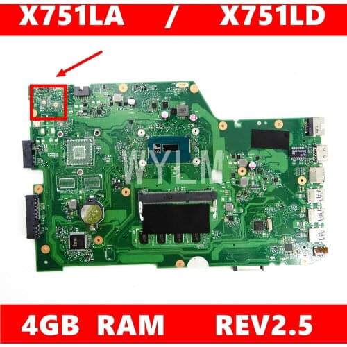 X751LA 4GB RAM i7-5500CPU Mainboard REV 2.5 For ASUS A751L R752LA R752LD X751LN X751LD X751LJ Laptop motherboard Fully tested