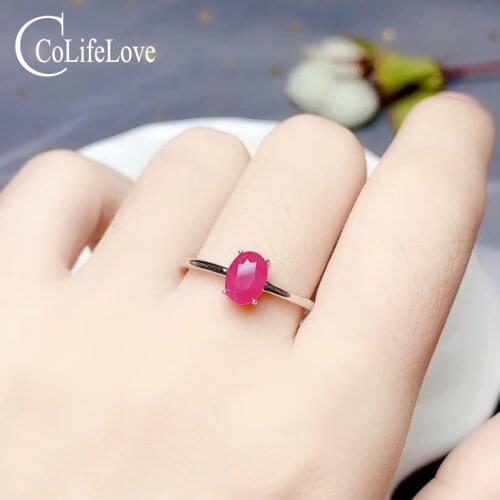 CoLife Jewelry Classic Ruby Ring for Office Woman 5*7mm Natural Ruby Silver Ring 925 Silver Ruby Ring Birthday Gift for Woman