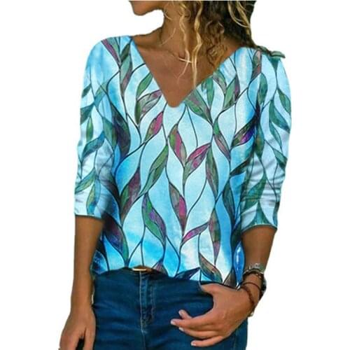 Autumn/Winter 2021 Womens Explosive V-neck Loose Pullover Printed Long Sleeve T-shirt