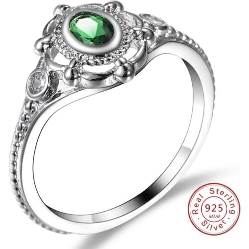 Simple CZ 925 Sterling Silver Ring Red Purple Green Crystal Ladiy Female AAA Cubic Zircon Ring Girlfriend Best Gift Fine Jewelry