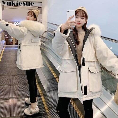Big fur winter coat thicken parka women stitching slim cotton long winter coat down cotton ladies down parka down jacket women
